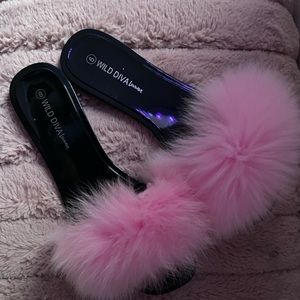 Pink fur slippers